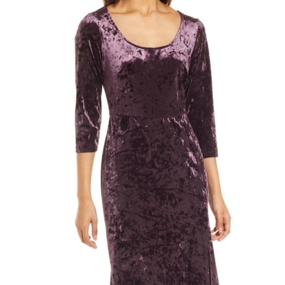 Connected Apparel Purple Crushed Velvet Midi Dress